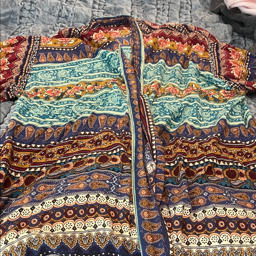 Novella Royale Multicolor Bohemian robe kimono.. blue Moroccan rose